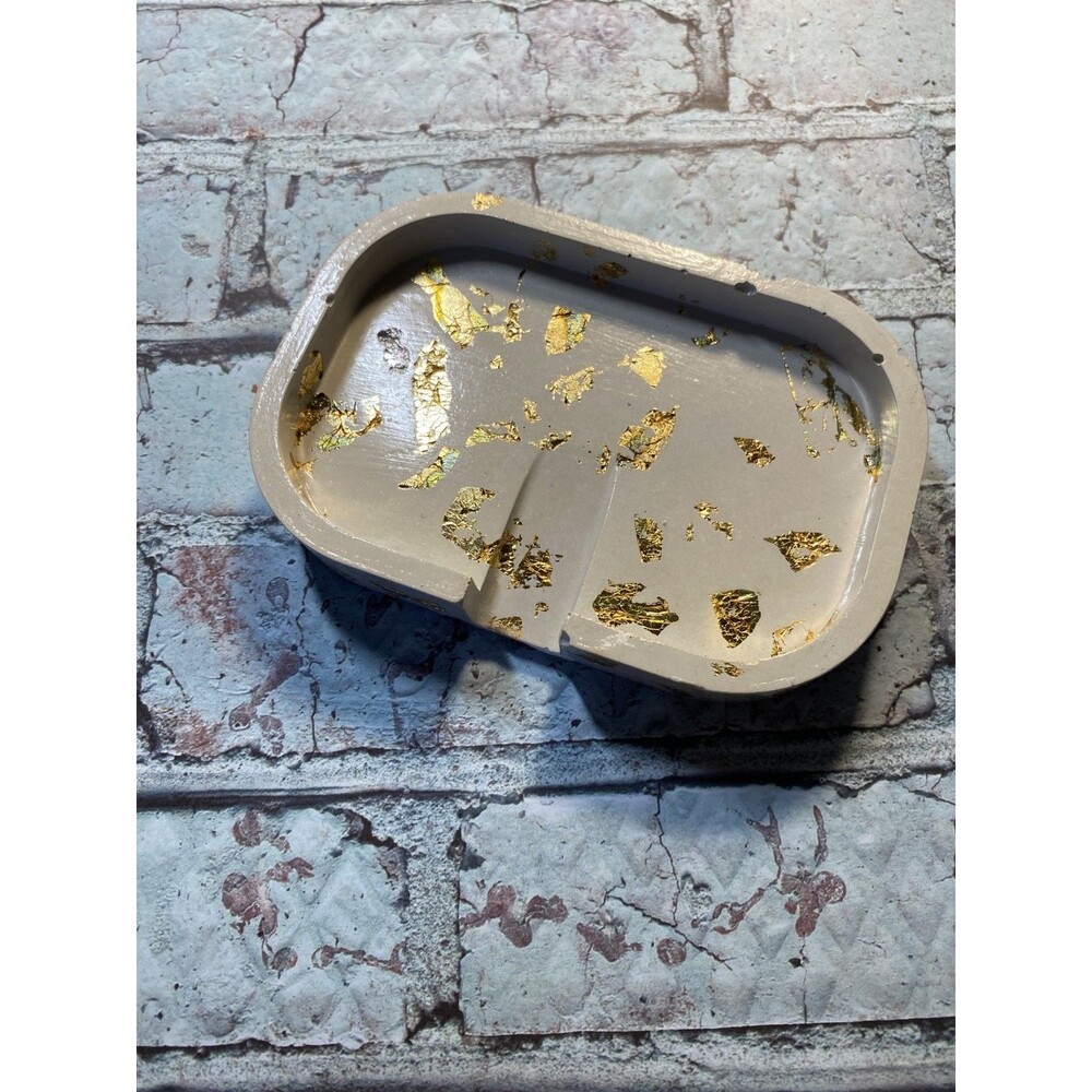 Handmade Soap Dish Cement Soap Holder Bathroom Kitchen Self Draining Gold Flake